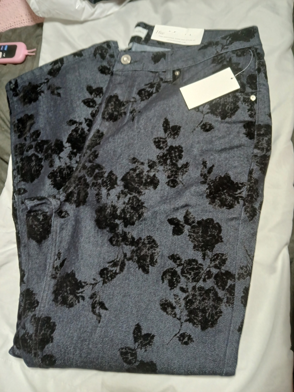 Cato Black Velvet Floral Wide Leg Jeans, Whimsy, Y2k,